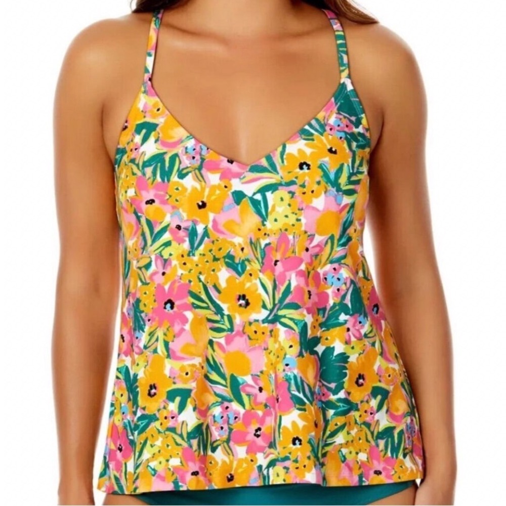Anne Cole Limited Edition Easy Triangle Floral Multicolor Tankini Swim Top XL